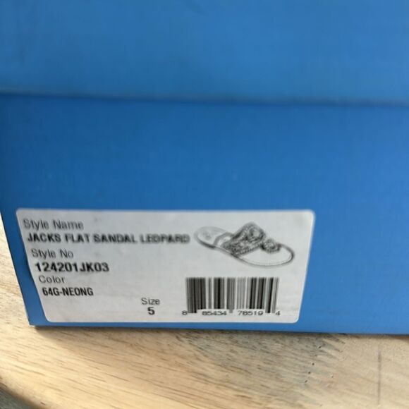 Jack Rogers Jacks Flat Sandals- Neon Green Leopard- Size 5- NIB - Picture 5 of 5